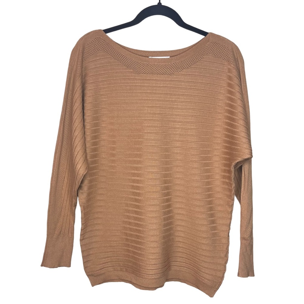 Milano Long Sleeve Top Woman’s Light Brown Tan Size Large Gray Striped Texture